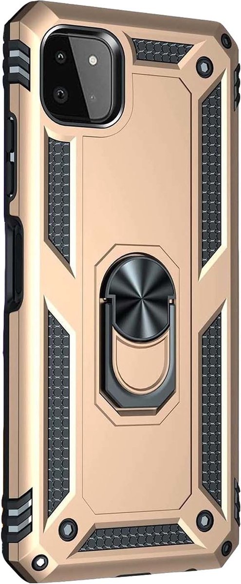 Hoesje Geschikt Voor Samsung Galaxy A22 5G Hoesje Armor Anti-shock Backcover Goud - Galaxy A22 5G - A22 5G Backcover kickstand Ring houder cover TPU backcover oTronica