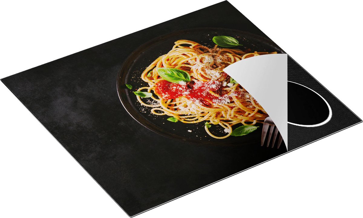 Chefcare Inductie Beschermer Bord Italiaanse Spaghetti op een Marmeren Plaat - 60x50 cm - Afdekplaat Inductie - Kookplaat Beschermer - Inductie Mat