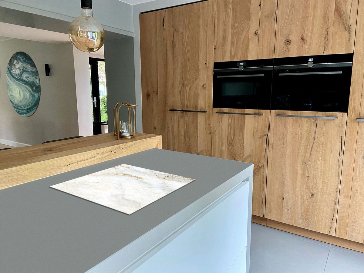 KitchenYeah® Inductie Beschermer 81.2x52 Cm - Rosé - Marmer Print Stenen Luxe Kookplaataccessoires Afdekplaat Voor Kookplaat Inductiebeschermer Inductiemat Inductieplaat Mat