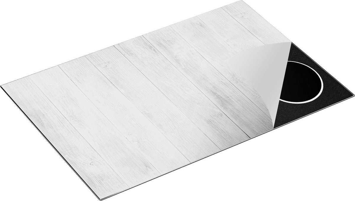 Chefcare Inductie Beschermer Witte Houten Planken - 81,2x52 cm - Afdekplaat Inductie - Kookplaat Beschermer - Inductie Mat