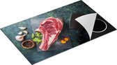 Chefcare Inductie Beschermer Vlees met een Mes op een Marmeren Plaat - 85x50 cm - Afdekplaat Inductie - Kookplaat Beschermer - Inductie Mat