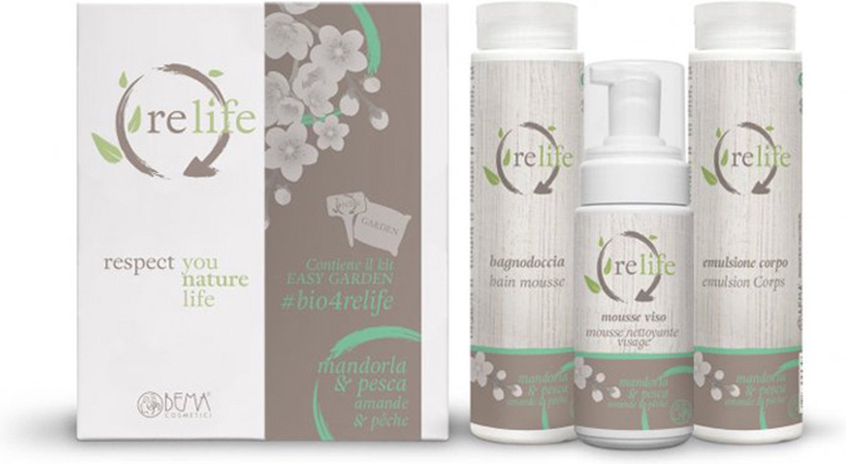 ReLife Gift Box ReLife Almond and Peach: Shower gel + Body Emulsion + Mousse- Eco Bio- Vegan