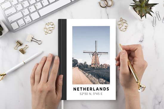 Carnet - Livre d'écriture - Pays- Nederland - Moulin à vent - Vintage - Carnet - Taille A5 - Bloc-notes