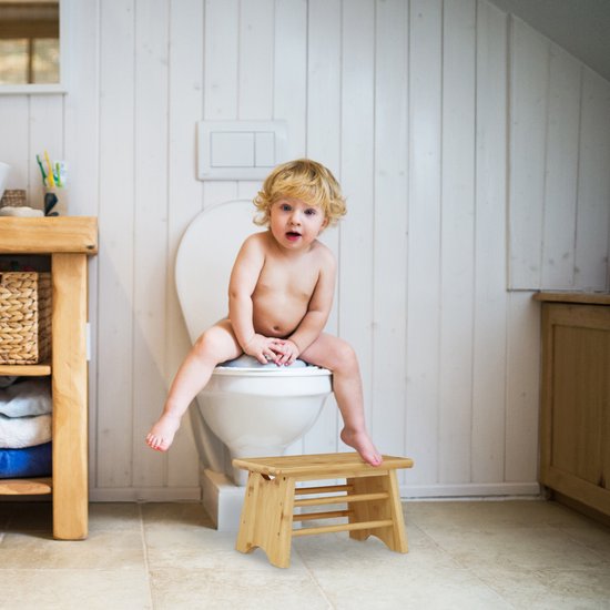 HOOBRO Tritthocker für Kinder mit 2 Stufen, Kinderhocker mit Griffen und Anti-Rutsch-Pads, Toiletten-Tritthocker Kinder, Kinderschemel, für Kinderzimmer, Küche, Bad, Holzfarbe ENL05JD01