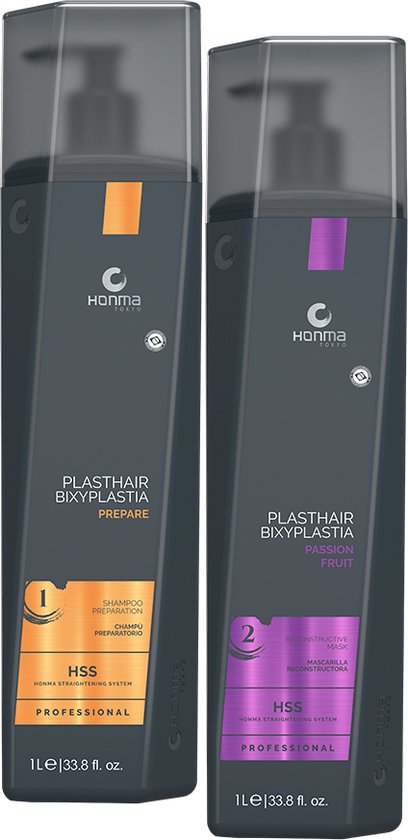 Honma Tokyo Haarmasker / Haarverzorging - Voor dik en gekruld blond haar te stylen - PlastHair Premium - Passion Fruit - Stap 1 & 2 - 1000 ml