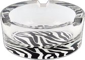 Trendy sigaretten asbak JOELA zebra design - Zwart / Wit / Transparant - Glas - ⌀ 8,3 x 3,3 cm - Set van 2 - Roken - Asbak - Sigaret - Sigaar