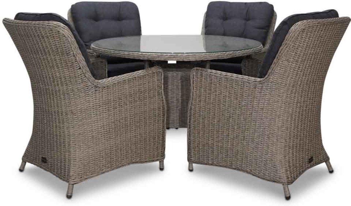 Denza Furniture Elip dining tuinset 5-delig | wicker | Natural Grey | 120cm rond | 4 personen