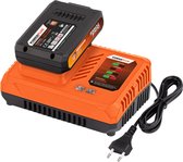 Kit batterie et chargeur Dual Power POWDP9063 - Batterie 20V, 3,0 Ah - pour appareils 20V - Chargeur 4A - pour batteries 20V et 2x20V - plateforme de batterie