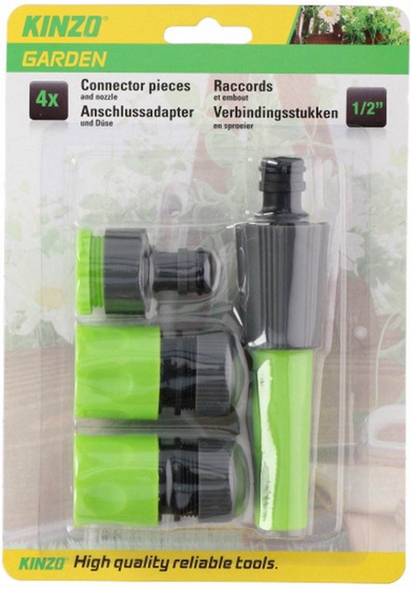 sproeikop met 3 koppelstukken grijs/groen