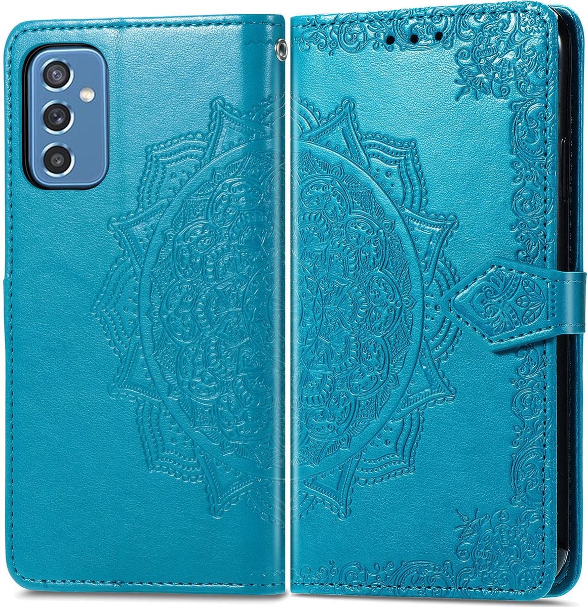 Mobigear Telefoonhoesje geschikt voor Samsung Galaxy M52 Hoesje | Mobigear Mandala Bookcase Portemonnee | Pasjeshouder voor 3 Pasjes | Telefoonhoesje voor Pinpas / OV Kaart / Rijbewijs - Blauw