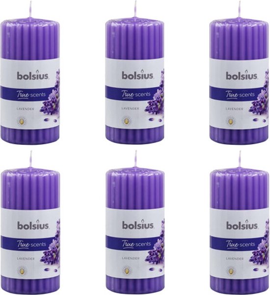 6 pièces Bolsius - Bougies parfumées à la lavande 120/58 (30 heures)