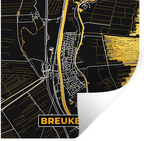 Stickers muraux - Plan de la ville - Carte - Breukelen - Noir et or - Carte - 120x120 cm - Feuille adhésive XXL
