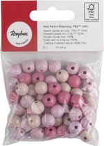 Houten kralen - roze mix - 10 mm - 52 stuks - gepolijst