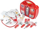 Klein Toys dokterskoffer - mobiele telefoon, stethoscoop, thermometer, reflexhamer, injectiespuit, pincet, otoscoop, doktersjas, verpleegstermuts, naamplaatje, pleister - rood grijs