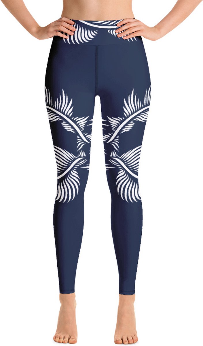 Sportlegging - design Lines 4 Peace - High Waist - Dry Fit - High Performance - 4way stretch - unieke print - UPF 50+ - Hardloop - Yoga - Fitness - Dans - Pilates - Training - sportbroek - marine blauw wit- dames- maat XL van Merkloos — afbeelding 2