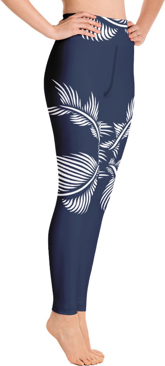 Sportlegging - design Lines 4 Peace - High Waist - Dry Fit - High Performance - 4way stretch - unieke print - UPF 50+ - Hardloop - Yoga - Fitness - Dans - Pilates - Training - sportbroek - marine blauw wit- dames- maat XS