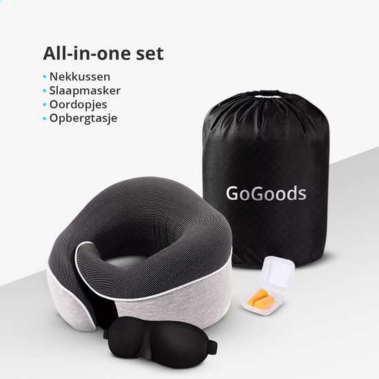 GoGoods® Nekkussen - Luxe Reiskussen - Memory Foam - Vliegtuig - Auto - GoGoods