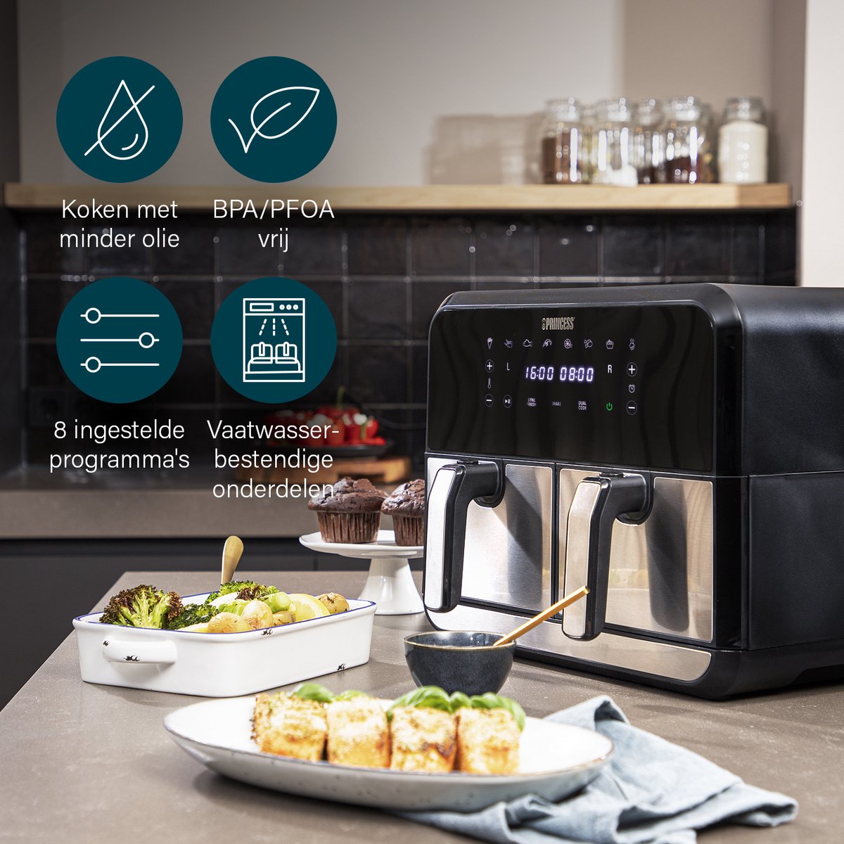 Princess Airfryer 182074 met 2 Lades - 9 Liter - 2400W - afbeelding 2