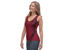 TankTop - design Power Up  - Dry Fit - High Performance -unieke print - 4way stretch - UPF 50+ - Hardloop - Yoga - Fitness - Dans - Pilates - Training - Sport Top - dames - warmrood zwart - maat XS