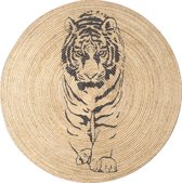 Rumba 3002- Rond 80cm vloerkleed bohemien tapijt Tiger handgezaagde gerecycleerd katoen