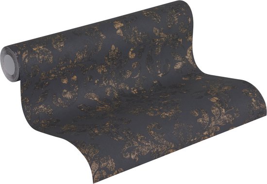 Papier peint baroque Profhome 374132-GU papier peint intissé légèrement texturé de style baroque or noir mat 5,33 m2