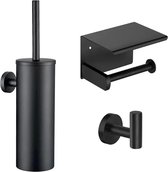 Toiletset Zwart 3-delig - Toiletaccessoires - Toiletborstel - Toiletborstel houder - Toiletrolhouder - Handdoekhaak - Badkamer accessoires Zwart - Badkamer set