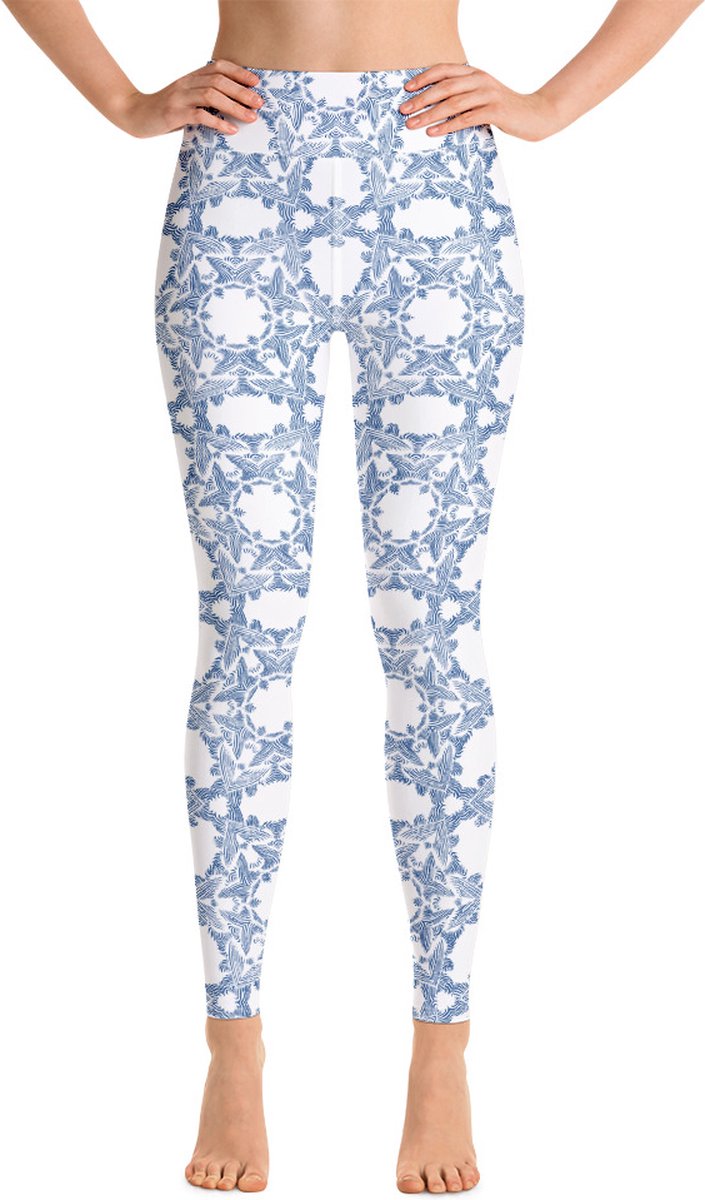 Sportlegging - design Grace in Lace - High Waist - Dry Fit - High Performance - 4way stretch- unieke print - UPF 50+ - Hardloop - Yoga - Fitness - Dans - Pilates - Training - sportbroek - wit klassiekblauw - maat S — afbeelding 2