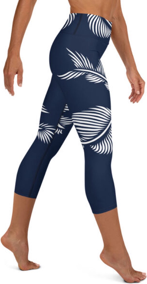 Sportlegging - Capri 3/4 - design Lines 4 Peace - High Waist - Dry Fit - High Performance - 4way stretch - unieke print - UPF 50+ - Hardloop - Yoga - Fitness - Dans - Pilates - Training - sportbroek - marineblauw wit - dames- maat XS van Merkloos — afbeelding 5