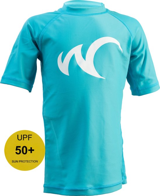 Foto: Watrflag rashguard valencia kids turquoise uv beschermend surf shirt korte mouw 152