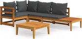 vidaXL Ensemble de salon 4 pièces avec coussins en bois d'acacia gris foncé - Ensemble de salon - Ensembles lounge - Ensemble de jardin - Ensemble de meubles de jardin