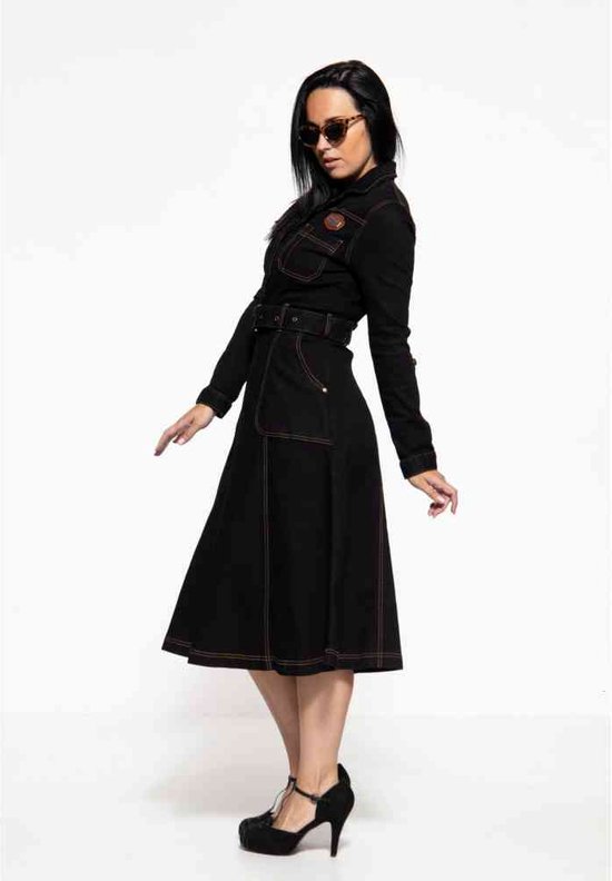 Queen Kerosin Workwear Swing-Dress QKI16002 Schwarz-XS