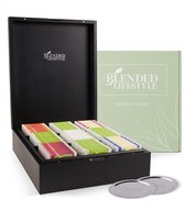 Blended Lifestyle Theedoos 9 vaks - Inclusief 2 lekplaatjes - Geschikt voor theezakjes en losse thee - Bamboe - Zwart - Cadeau