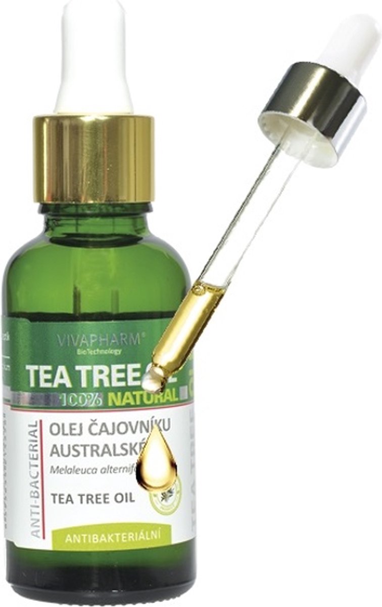 VIVAPHARM® 100% natuurlijke Australische Tea Tree Olie met pipet, zeer geschikt voor behandeling van de acné gevoelige huid, kleine verwondingen, insectenbeten, brandwonden en  behandeling van aften, wratten, koorstsblaasjes