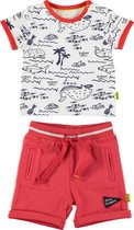BESS - kledingset - 2delig - broek short rood - shirt wit met prints  - Maat 62