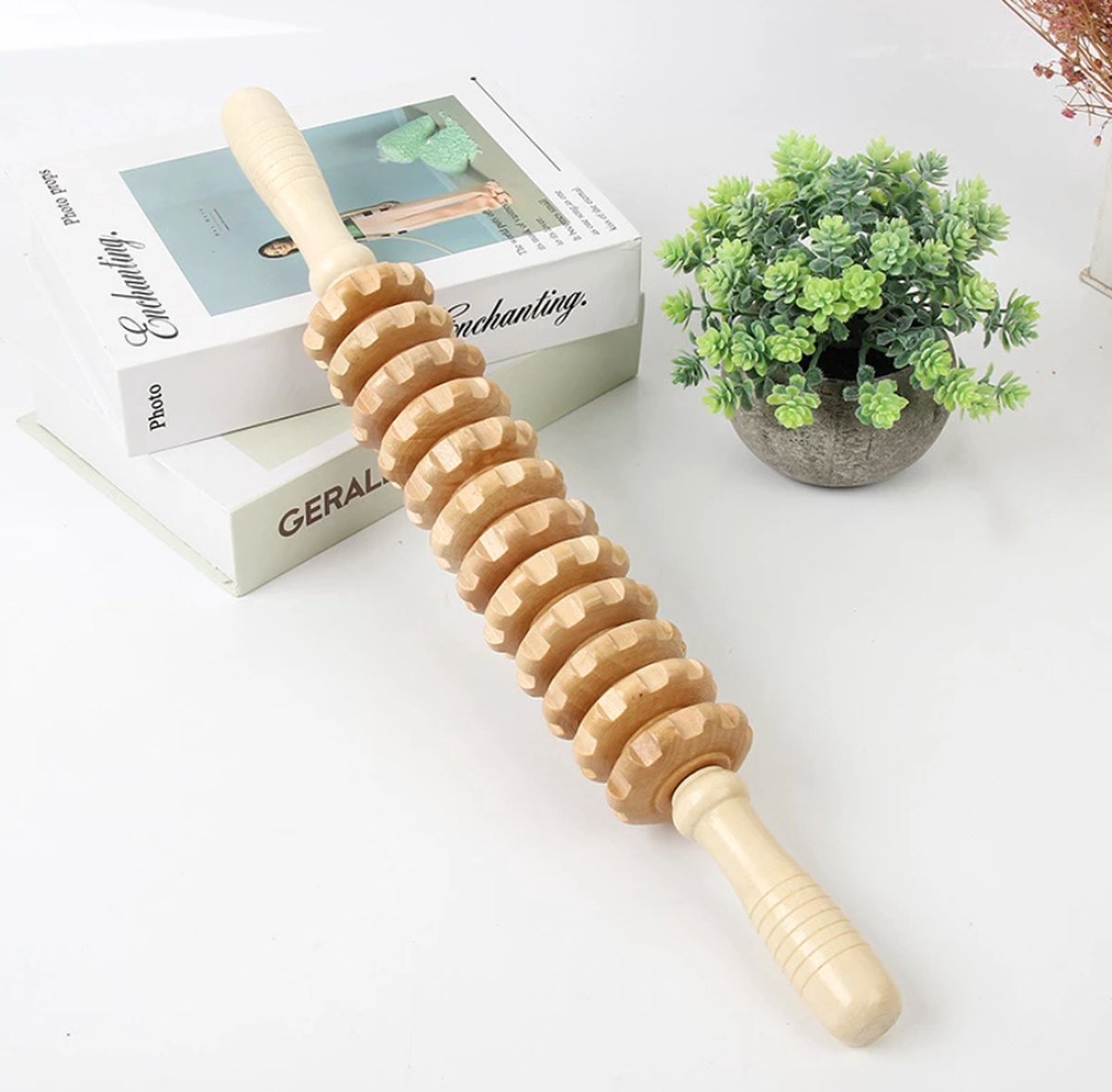 Goedkoopste UrbanGoods - Houten Massageroller - Spiermassage -12 wielen - Anti Cellulite - Massage Taille Roller - Beige