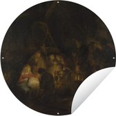 Tuincirkel Aanbidding van de herders - Schilderij van Rembrandt van Rijn - 60x60 cm - Ronde Tuinposter - Buiten