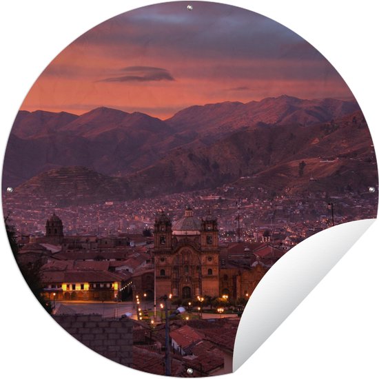 Tuincirkel Zonsondergang in de stad Cuzco in Peru - 150x150 cm - Ronde Tuinposter - Buiten