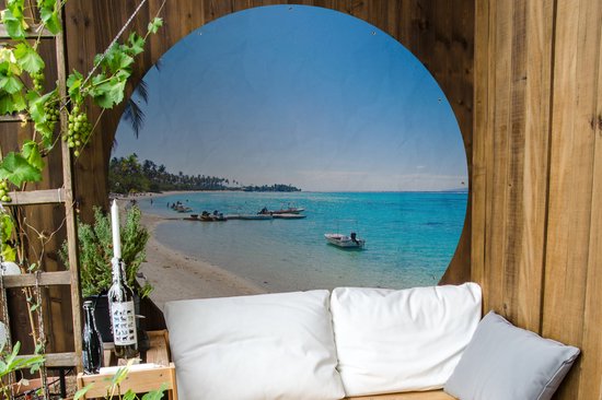 Affiche de jardin ronde Cutouts Mo'orea - La plage de Mo'orea Affiche de jardin - Affiche de jardin ronde 150x150 cm - Toile de jardin / Toile d'extérieur / Peintures pour l'extérieur (décoration de jardin)