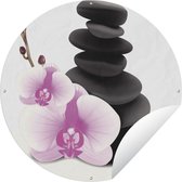Tuincirkel Orchidee naast zen stenen - 60x60 cm - Ronde Tuinposter - Buiten