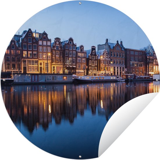 Tuincirkel Amsterdam - Zonsondergang - Reflectie - 90x90 cm - Ronde Tuinposter - Buiten