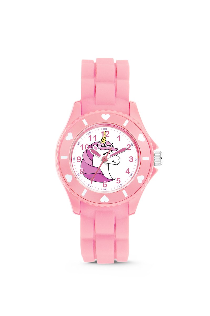 Colori 5-CLK131 Kinderhorloge - Eenhoorn - 30 mm - Siliconen band - Verstelbaar van 15 t/m 19cm - Roze