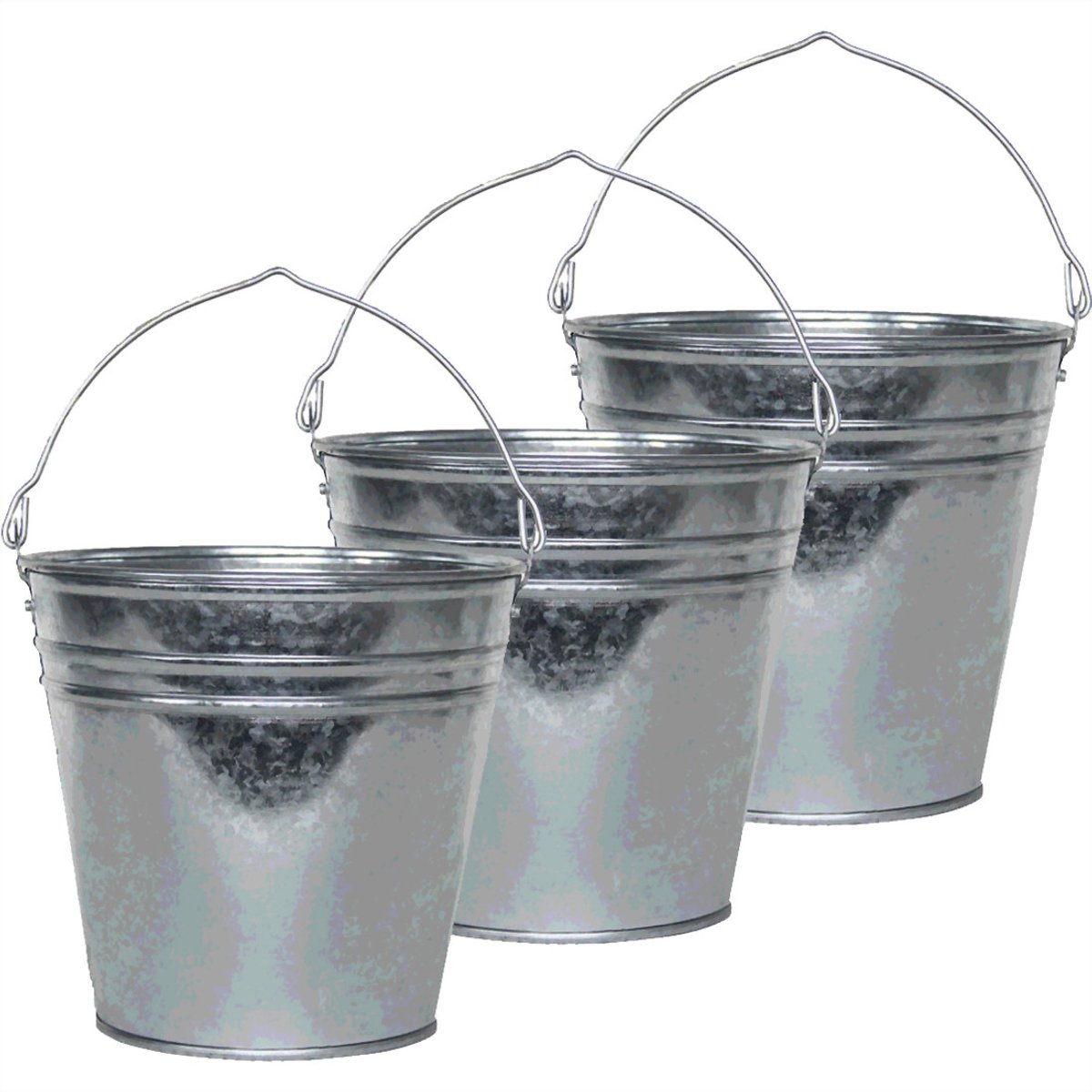Esschert Design Emmer/plantenpot/bloempot - 3x - zink - zilver - D26 x H25 cm