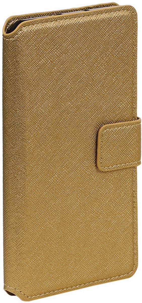 Cross Pattern TPU Bookstyle Wallet Case Hoesje Geschikt voor Huawei P8 Goud