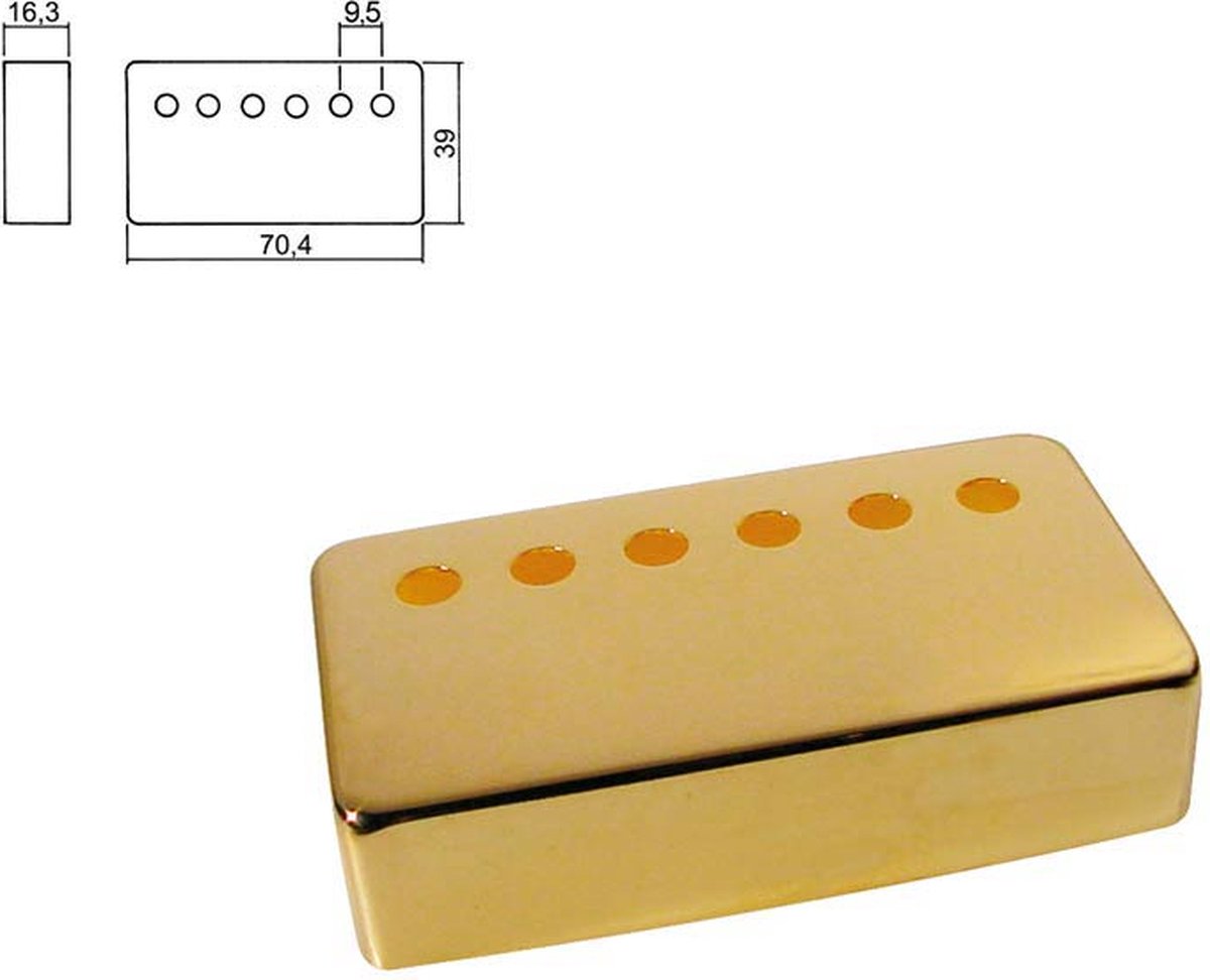 Pickup cover, Humbucker, pitch= 9,5mm, neck position, metal gold