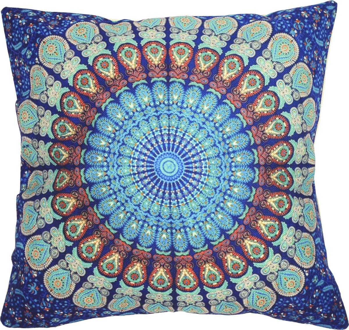 Kussenhoes Fay Mandala | Boho | Hippie | Ibiza | Blauw | 45 x 45 cm | Exclusief binnenkussen