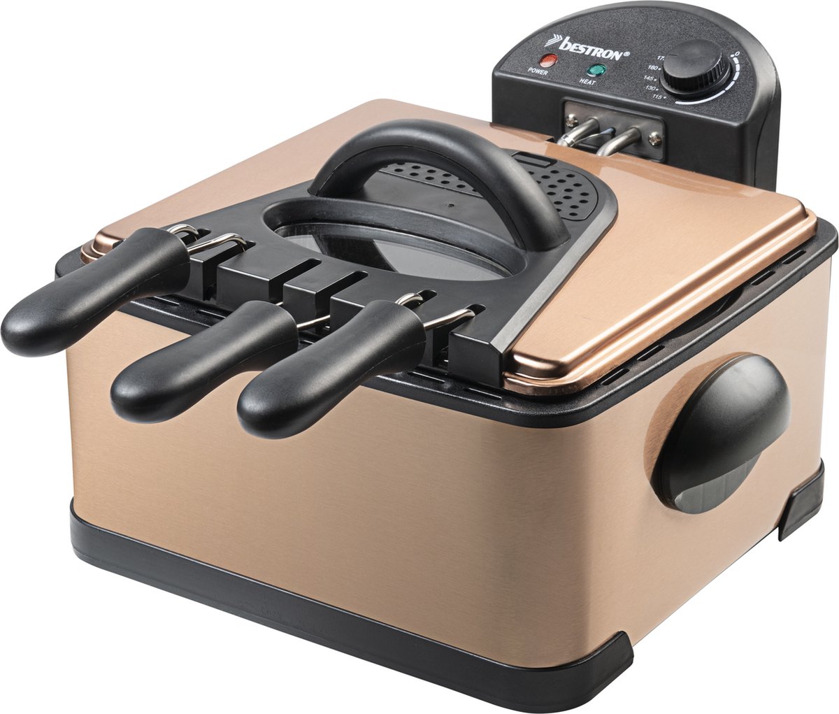 Bol.com Bestron Frituurpan 4.5 liter - DF402CO - Friteuse 2000W - 1 grote, 2 kleine manden, kijkvenster - Koper - 5 jaar garantie aanbieding