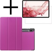 Hoesje Geschikt voor Samsung Galaxy Tab S8 Ultra Hoesje Case Hard Cover Hoes Book Case Met Screenprotector - Paars