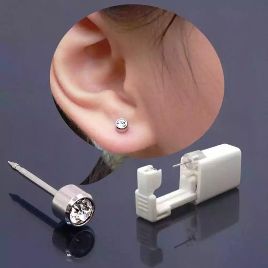 Bloem ear cuff zilver met ketting en oorsteker