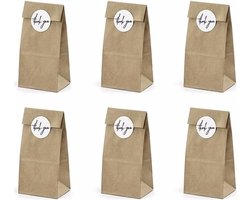Bruiloft bedank zakjes - 6x stuks - met Thank You stickers - kraft papier - 8 x 18 x 6 cm