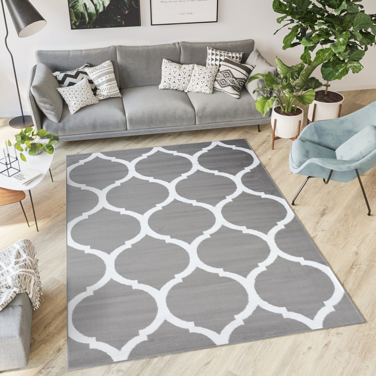 Tapiso Luxury Vloerkleed Grijs Wit Trellis Woonkamer Modern Tapijt Maat- 160x220 Wit Grijs 2